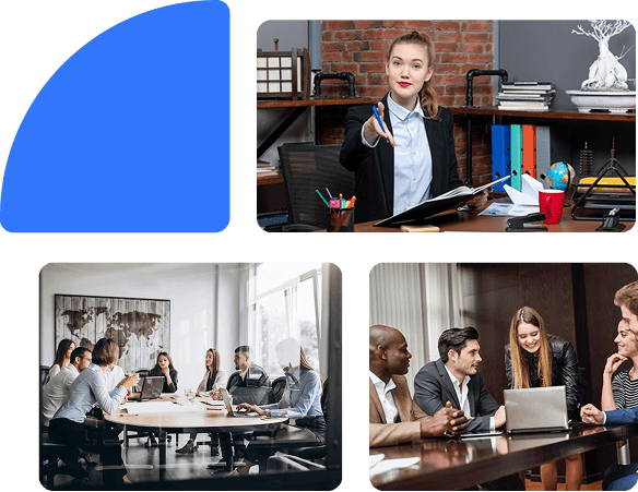 Business professionals collaborating and working together